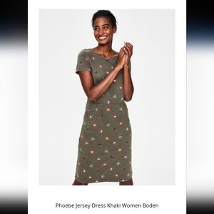 Boden Olive Midi Dress with Colorful Embroidery Size 10R